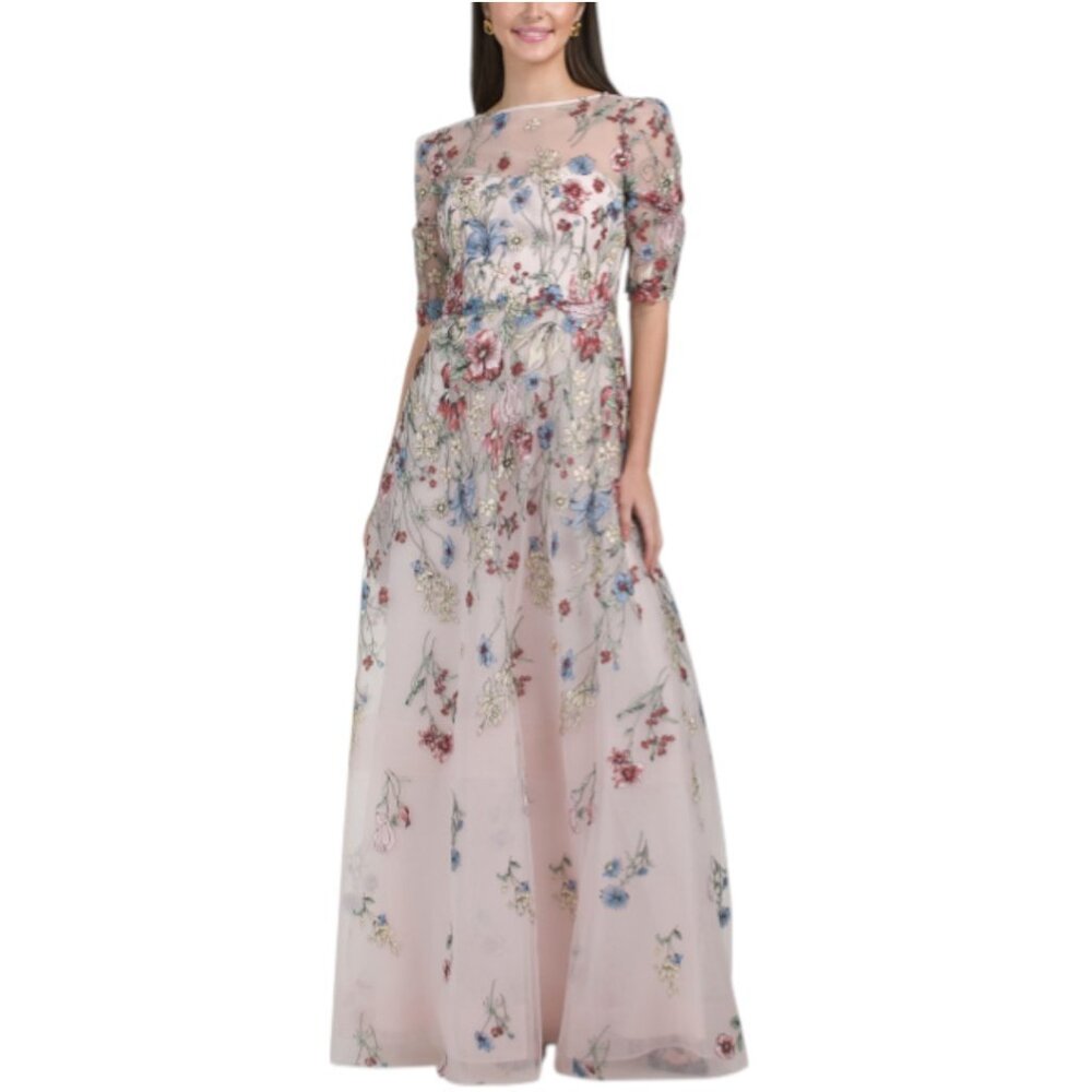TERI JON Embroidered Floral Tulle Gown